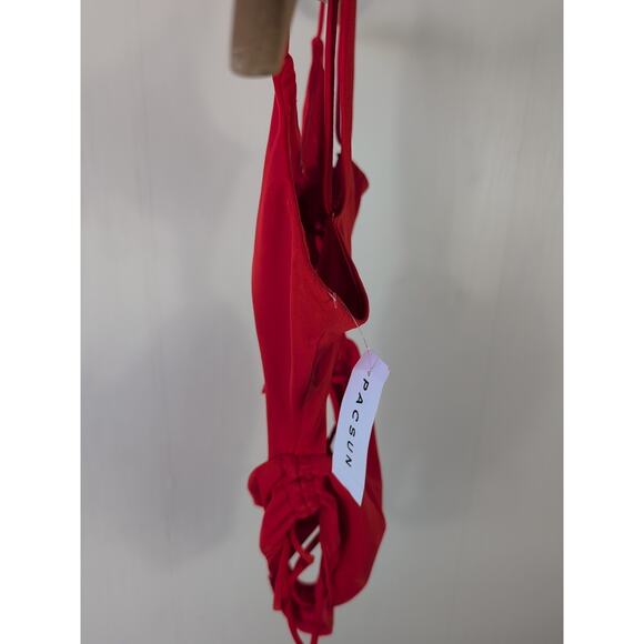 Pacsun Womens Red Monokini Swimsuit Size XXS Cutout One Piece Ruched Tie Front - Picture 3 of 10
